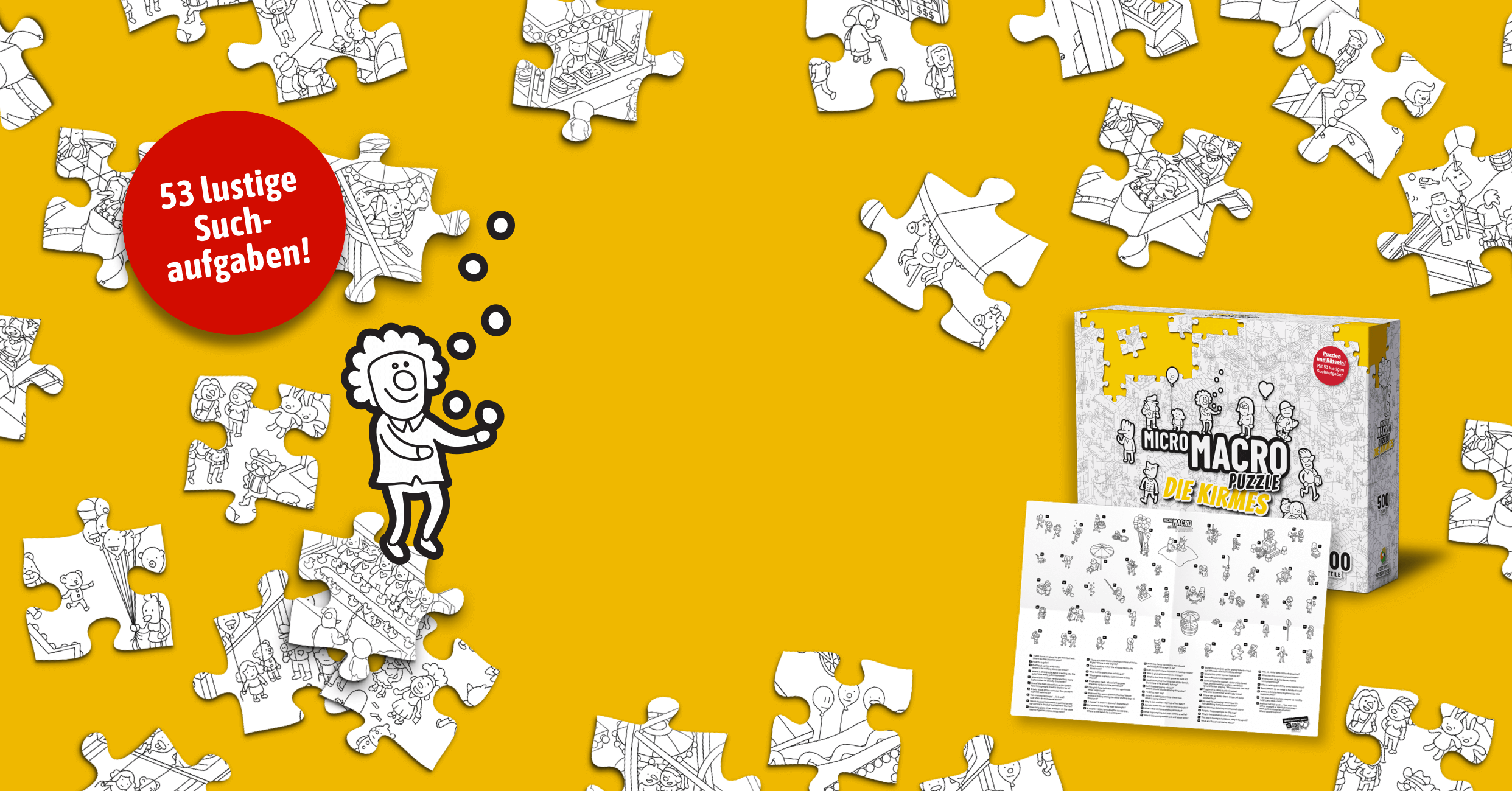 Wild verteilte Puzzleteile im Hintergrund - eher am Rand.