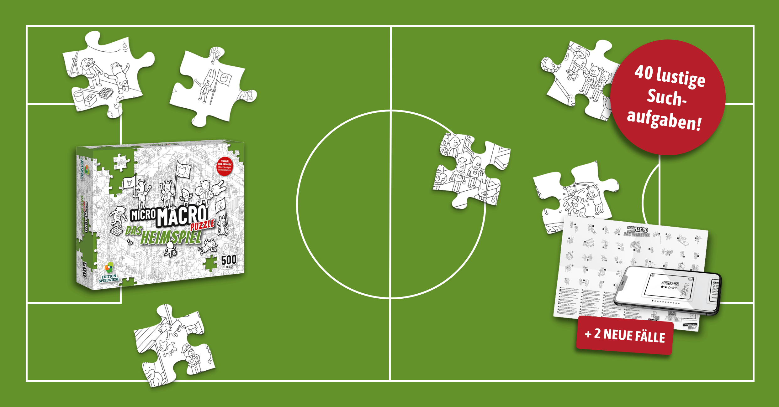 Hintergrund: wild verteilte Puzzleteile eher am Rand