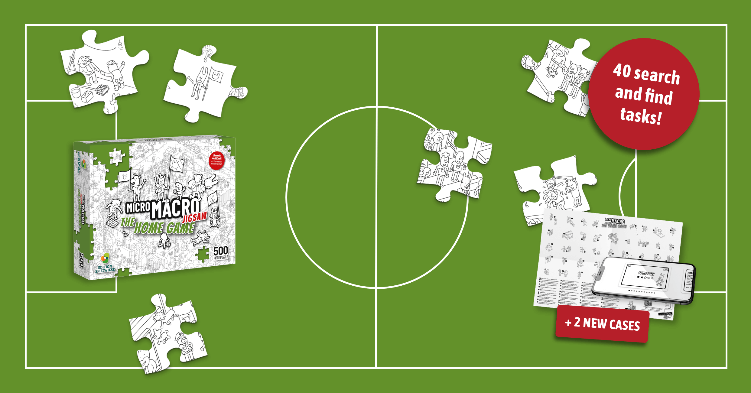 Hintergrund: wild verteilte Puzzleteile eher am Rand