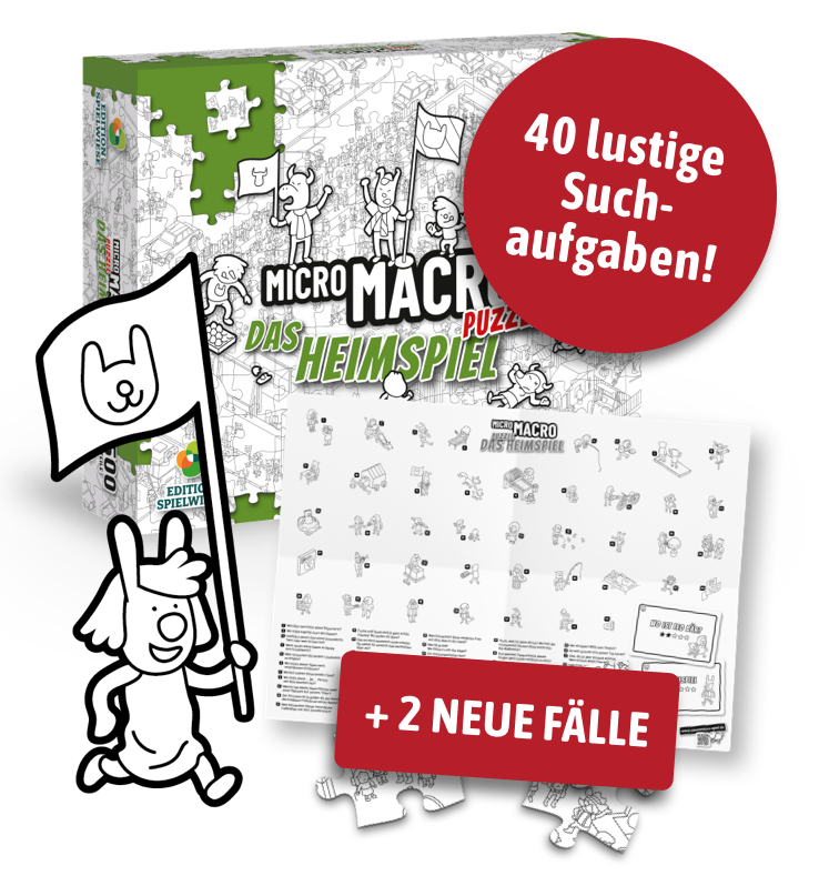 Aufgestellte Puzzlebox, davor ist ein Blatt aufgefalltet auf dem Figuren mit Nummern zusehen sind.